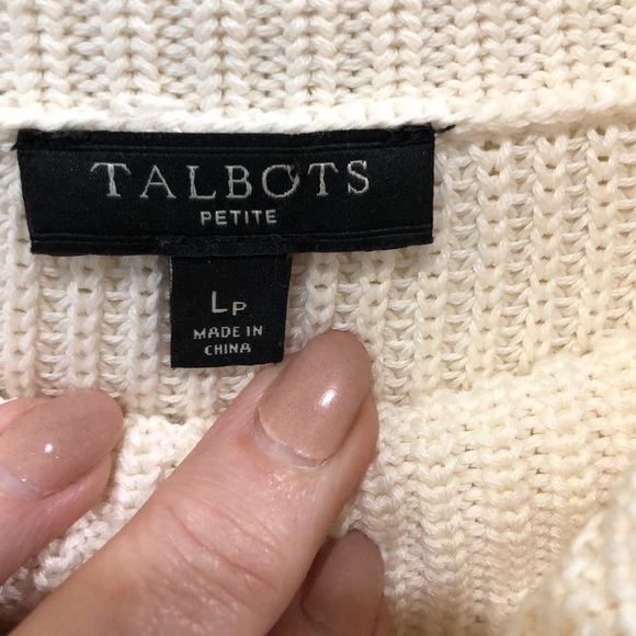 TALBOTS Petite ivory colored, split cowl neck sweater. Size L - Picture 2 of 5